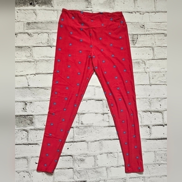 Lularoe Red with Blue Polka Dots Leggings - Picture 1 of 5